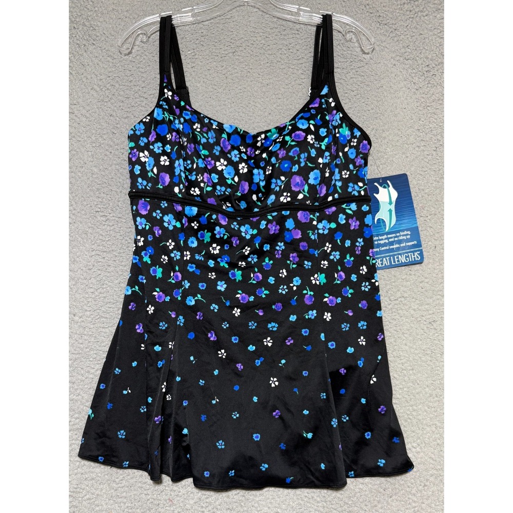 NEW Great Lengths One Piece Swim Dress Size 16 Swimsuit Tummy Control Floral